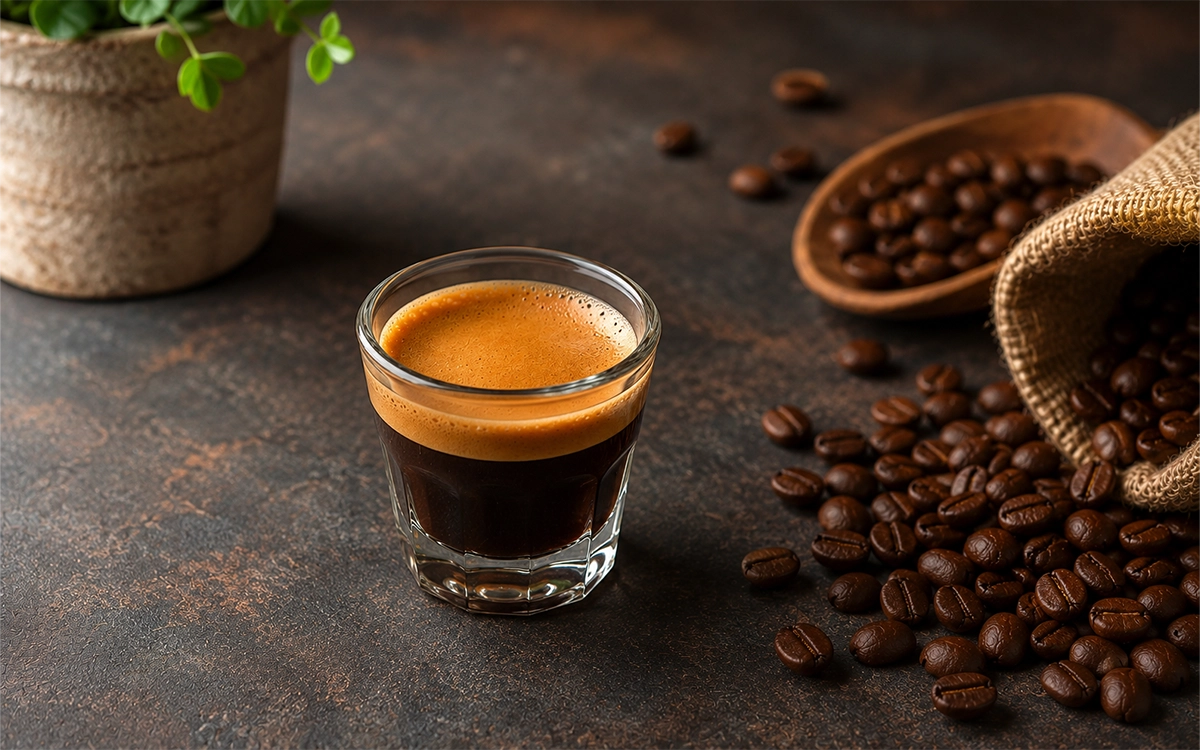 Taza de espresso con crema dorada