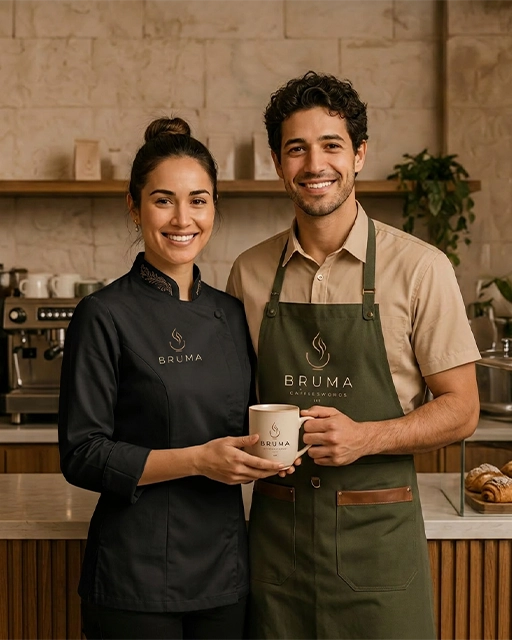 Interior cálido de la cafetería BRUMA con barra de madera y luz natural